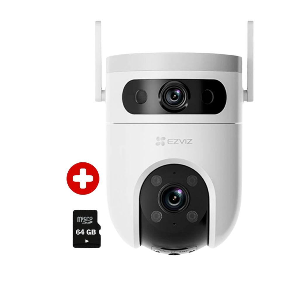 Combo cámara Ezviz H9C binocular 3MP Wi-Fi 360° exterior con visión nocturna + memoria Micro SD 64GB